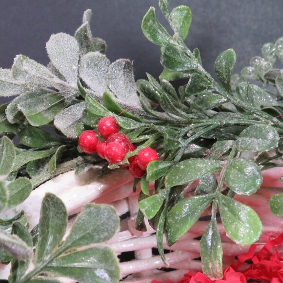 Snowy White Wicker (Strong) Basket w Holly Greenery (removable) - Picture 6 of 15